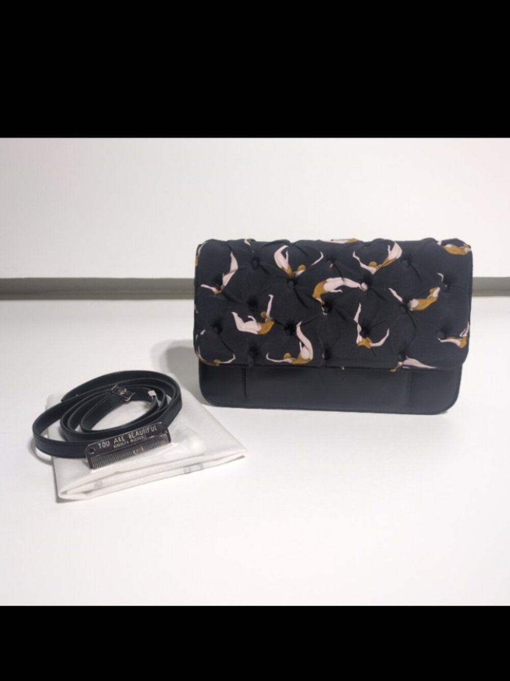 Benedetta Bruzziches Large Carmen Quilted Bag Black Fabric Divers Leather Strap
